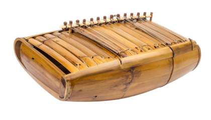 Traditional lute instrument, wooden frame and multiple light strings