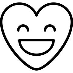 Outline Heart Emoji With Happy Smiling Face and Closed Eyes on Transparent Background