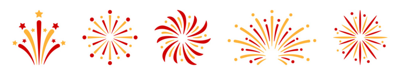Obraz premium Fireworks icons set. New Year festive fireworks, for decoration and print.
