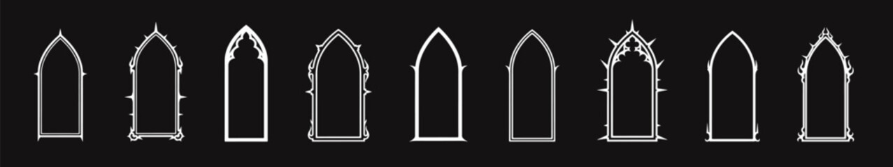 Gothic game frame icons set. Fantasy medieval borders with vintage tribal symmetry, mystic design elements, and antique swirl ornaments.