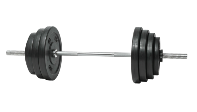Stacked barbell weights, centered, on black background