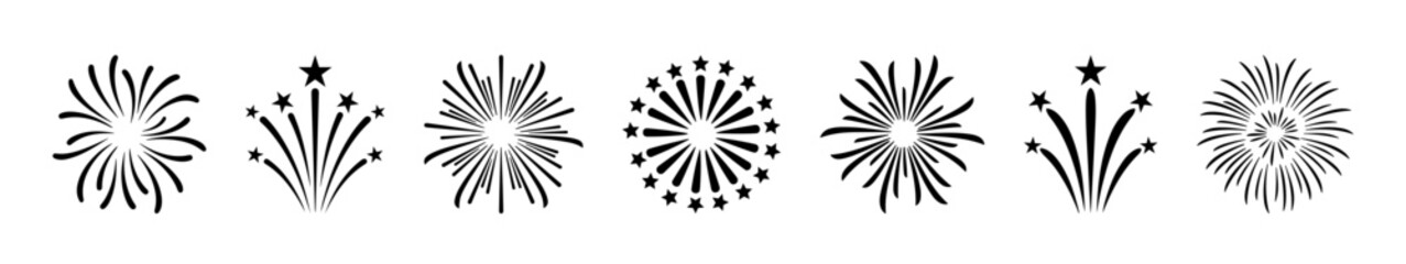 Fireworks icons set. New Year festive fireworks, for decoration and print.