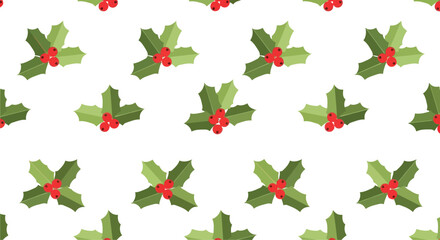 Festive holly berries pattern seamless repeat holiday season christmas winter botanical design vector