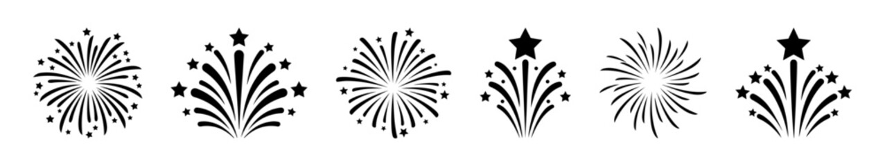 Fireworks icons set. New Year festive fireworks, for decoration and print.