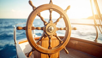 海原に輝く木製の舵　航海と挑戦の象徴