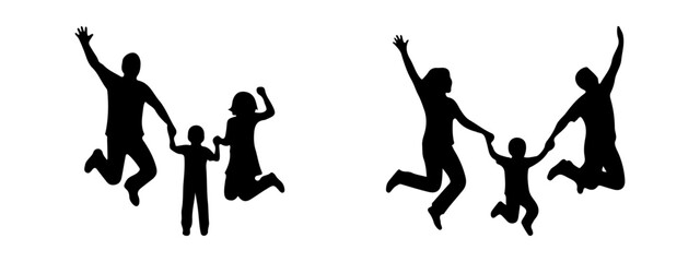 Happy family icons set. Family silhouettes with parents and children, love and togetherness theme.