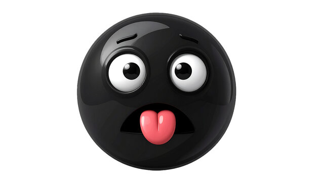 Glossy Dark Emoji Head Featuring Derpy Eyes and Extended Tongue