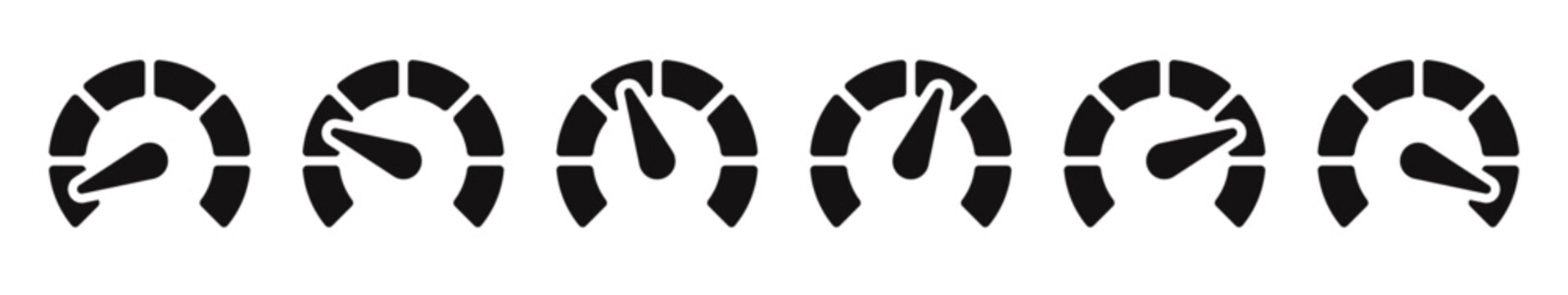 Speedometer icon. Speed indicator, Internet car speed. Performance concept. Speedometer set. Fast speed sign. Vector illustration. 