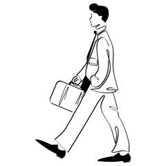 Businessman holding a bag in continuous one line drawing. Business trip or travel concept. Business concept minimalistic black lines drawing on white background
