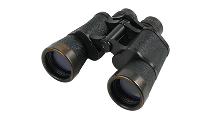 Black binoculars with leather-like texture, on a dark background