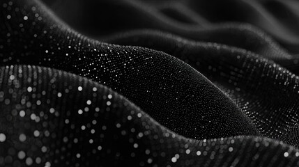Abstract black fabric texture with sparkling particles and subtle waves