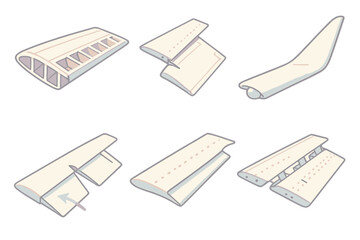 Aircraft Wing Components. Isometric vector illustration set Aircraft Wing Components: main wing structure, extended flap in