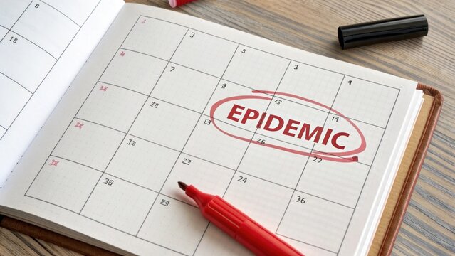 Calendar page circled with red marker marking the word epidemic