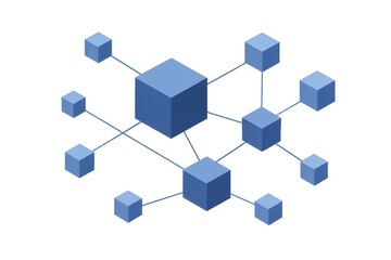 Obraz premium Network of Connected Blue Cubes on White Background
