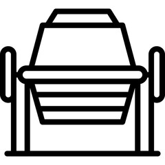 Outline Icon of a Concrete Mixer Machine in Black and White on a Transparent Background...
