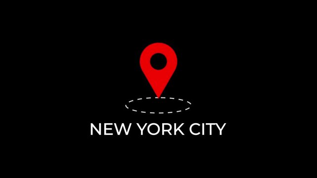 animated map marker with bouncing effect and dotted ellipse rotation and new york city name text.