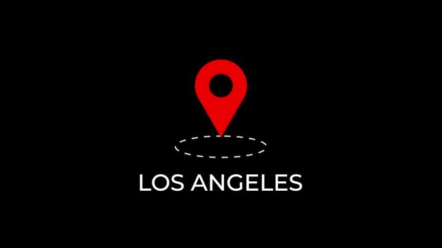 location pin animation with los angeles city name and dotted rotating circle