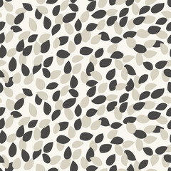 seamless vector pattern featuring scattered abstract leaves in neutral tones of black, beige, and cream. Modern, minimalistic, and stylish, perfect for textiles, wallpapers, packaging, and branding