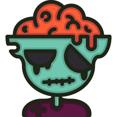 Halloween Zombie Character with Exposed Brain and Teal Skin Wearing a Purple Shirt Detailed Cartoon Illustration for Spooky Season Celebrations