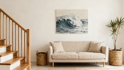 Living room with sofa and wave painting