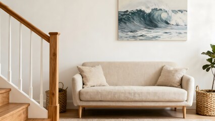 Living room with sofa and staircase