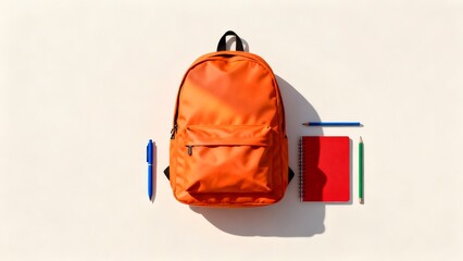 Orange backpack with school supplies