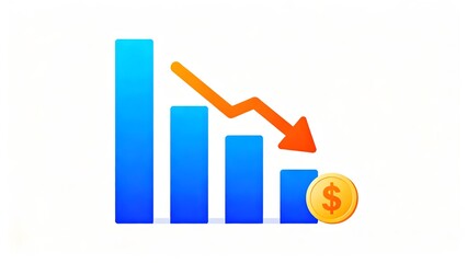 Declining financial chart with coin