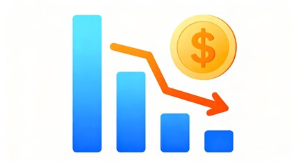 Declining financial graph with coin
