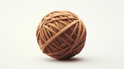 Brown yarn ball, still, studio, crafting object, centered against bright backdrop