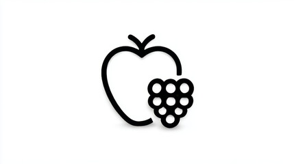 Stylized strawberry and raspberry icon, black and white, healthy fruit symbol