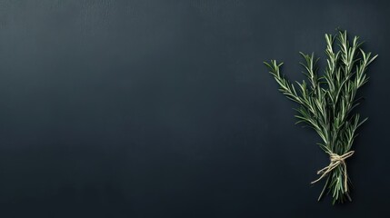 Fresh rosemary sprig on dark background, food blog, recipe