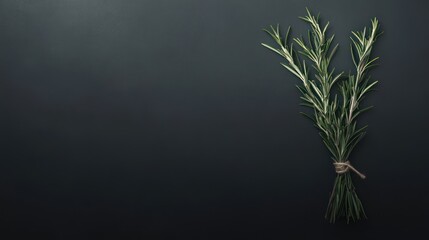 Fresh rosemary sprigs on dark background; culinary use