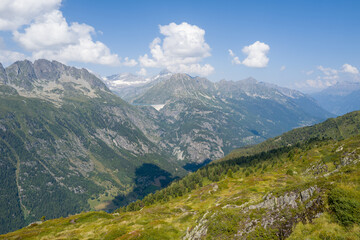 Fototapeta premium The emosson dam in the middle of the mountains in Europe, Switzerland, Valais, in summer, on a sunny day.