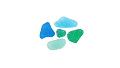 Sea glass pieces in oceanic hues, tranquil beach finds
