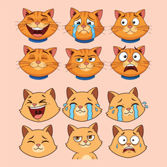 Fototapeta premium cat emoticon.epsSet of Cute Cat Expressions in Cartoon Style