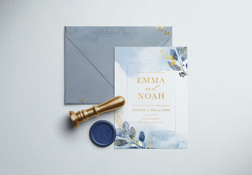 Invitation and Wax Seal Mockup