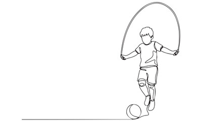 Continuous Line Drawing of Child Skipping Rope with Ball