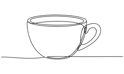 Elegant Continuous Line Art Illustration of a Coffee or Tea Cup
