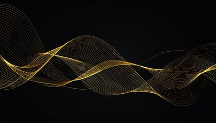 A sophisticated dark background featuring an elegant design of golden, undulating lines flowing across the space. They create a sense of motion