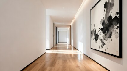 Fototapeta premium Modern hallway with abstract artwork