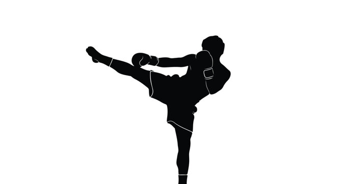 Dynamic High Kick Silhouette of Combat Sport Athlete