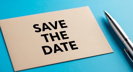Save the date message on paper with pen isolated on white background