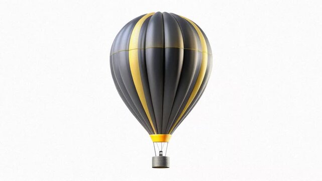 A stylish hot air balloon with black and yellow stripes against a white background.