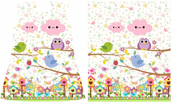 Colorful and Delicate Happy Birds Illustration for Kids Dress