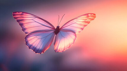 Butterfly with delicate wings soft light and copy space background