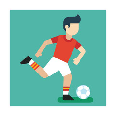 Fototapeta premium Man kicking a soccer ball in red and white uniform