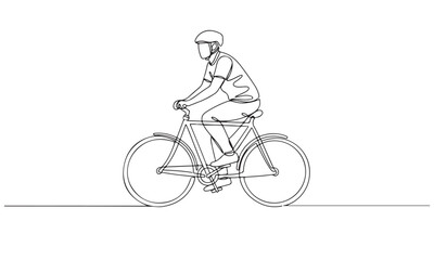 Fototapeta premium Minimalist Continuous Line Art of a Person Riding a Bicycle with a Helmet