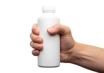  Hand Holding White Bottle.