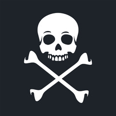 Human skull icon. Hipster. Pirate skull silhouette. Pirate skull with crossbones. Isolated. Vector illustration