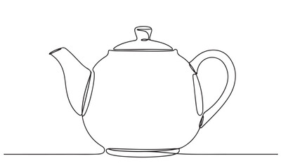 Continuous Line Art Teapot on White Background